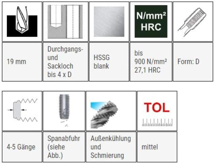 BAER Gewindebohrer G 1/2 x 14 HSSG - Einschnittgewindebohrer Form D - G (BSP) 1/2x14 - Gewindeschnei