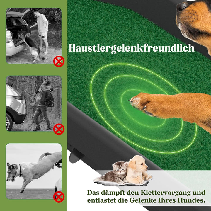 Hunderampe Auto klappbar mit Kunstrasen – rutschfeste Hunde Rampe aus Kunststoff 156×40 cm, Rampe Hu