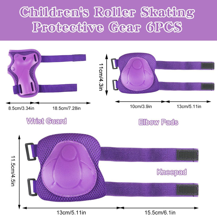 Skateboard-Protektoren für Kinder, 6-in-1 für Skateboarding, Rollschuhlaufen und Radfahren (lila)