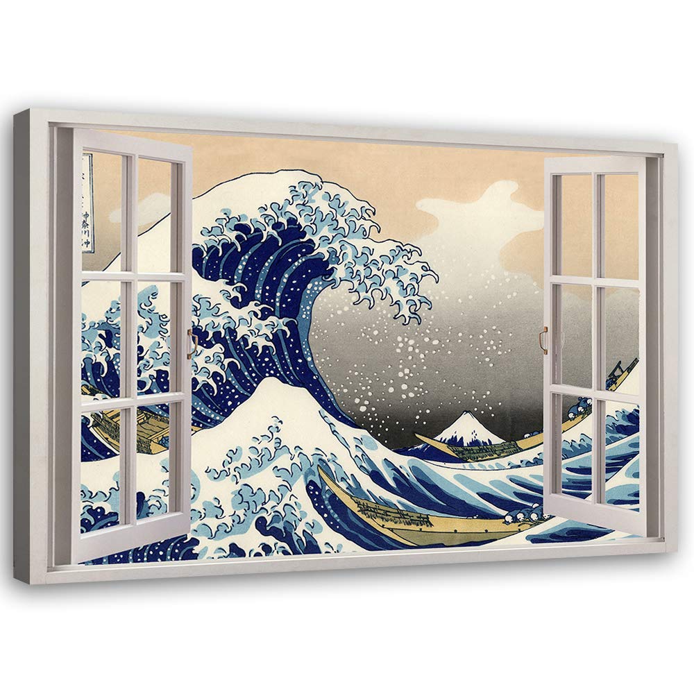 Feeby Wandbild Fenster-Illusion Druckbild Leinwandbild Wellen Blau 90x60 cm Leinwandbild 90x60 cm Bl