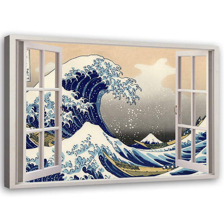 Feeby Wandbild Fenster-Illusion Druckbild Leinwandbild Wellen Blau 90x60 cm Leinwandbild 90x60 cm Bl