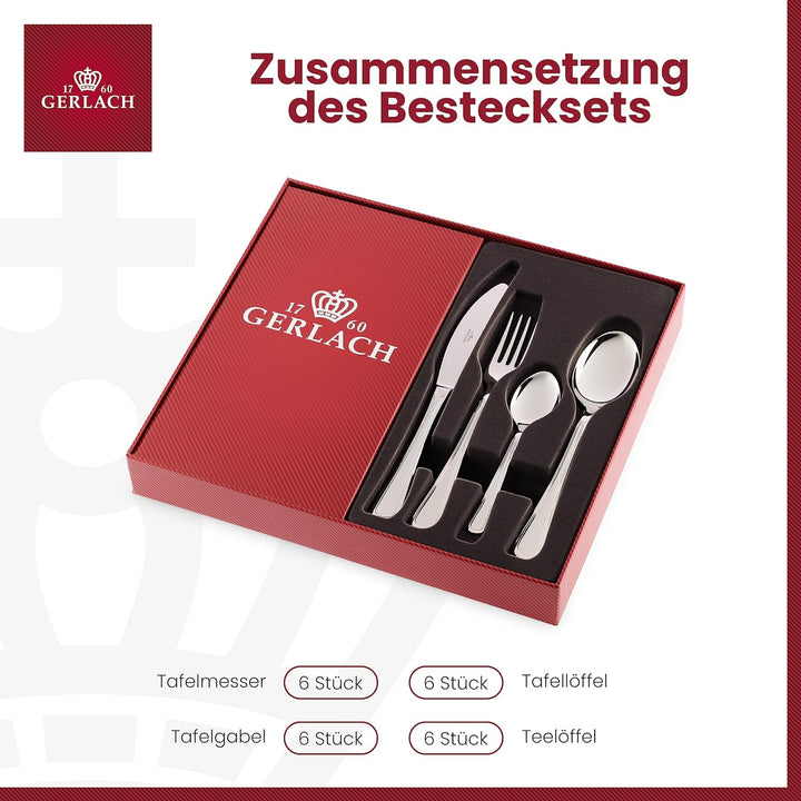 Gerlach Antica Besteck-Set 6 Personen Spülmaschinenfest Essbesteck Edelstahl Elegantes Besteck Messe