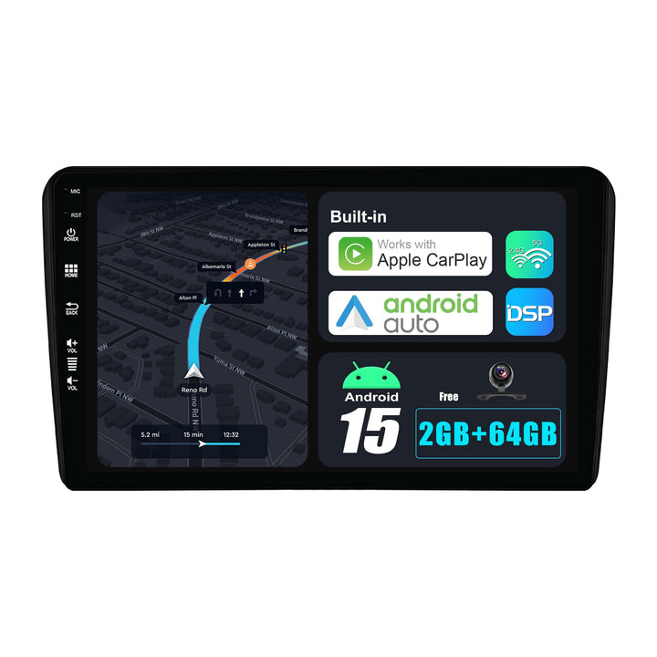 Android 15 IPS Autoradio Passt für Audi A3 8P 8PA S3 RS3 (2003-2013) - Eingebautes Kabellos CarPlay