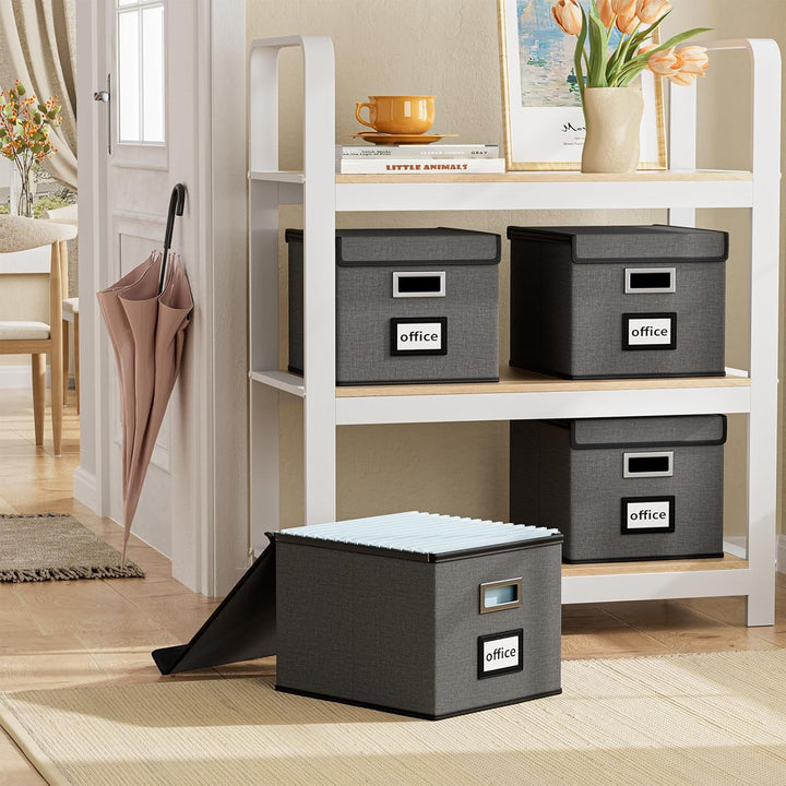 FINEW Faltbare Aufbewahrungsbox mit Deckel, Stilvolle Aufbewahrungsbox in Leinenoptik, 38.5 × 33 × 3