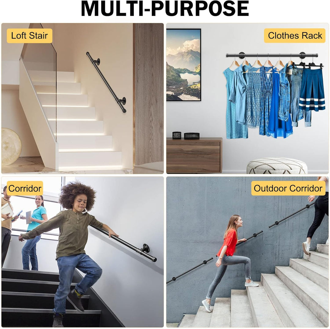 Handlauf für Treppen, Aomdom Handlauf Treppengeländer Innen und Aussen, Handlauf Schwarz mit Rutschf