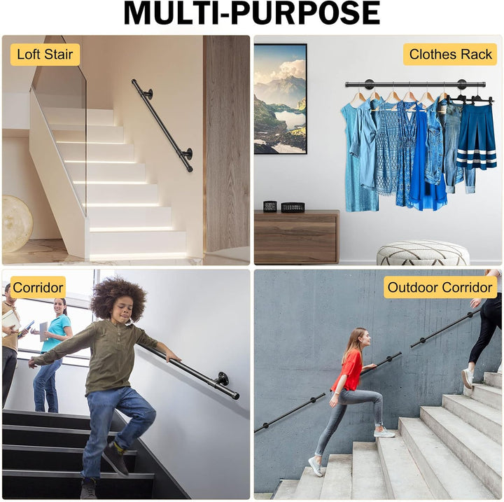 Handlauf für Treppen, Aomdom Handlauf Treppengeländer Innen und Aussen, Handlauf Schwarz mit Rutschf