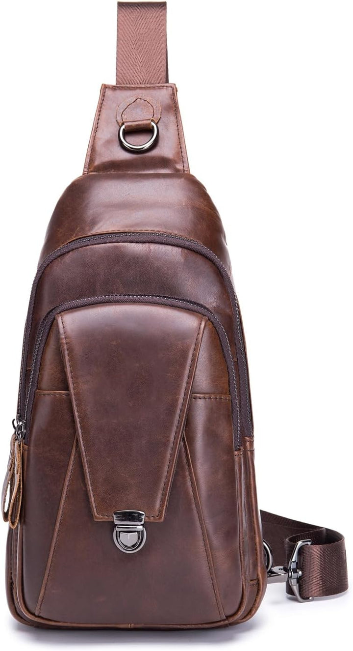 FANDARE Retro Brusttasche Leder Schultertasche Herren Sling Bag Geschäft Chest Bag Wasserdicht Umhän