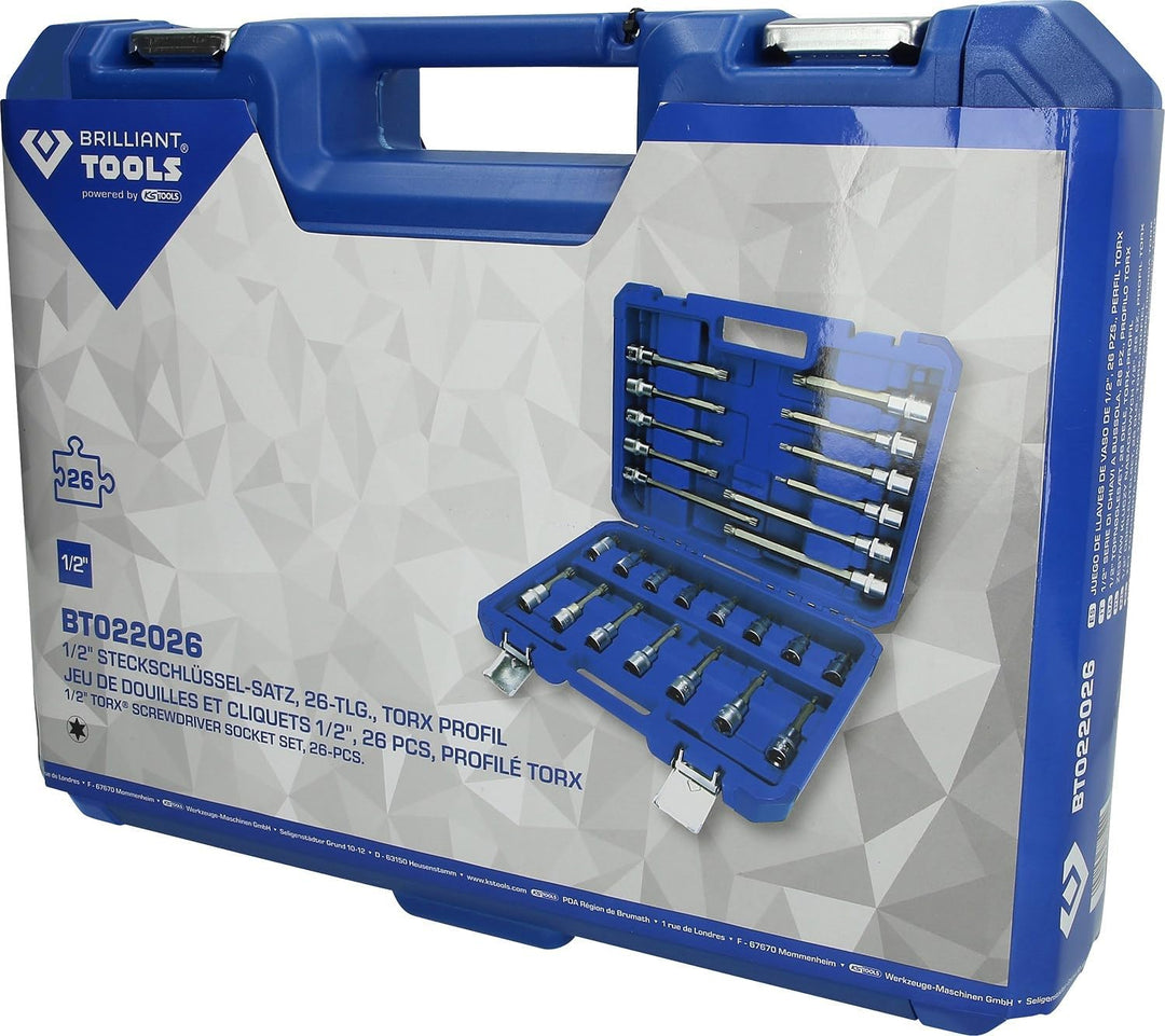 BRILLIANT TOOLS BT022026 1/2" Bit-Stecknuss-Satz, 26-tlg, Vielzahn-Profil, XZN [Powered by KS TOOLS]