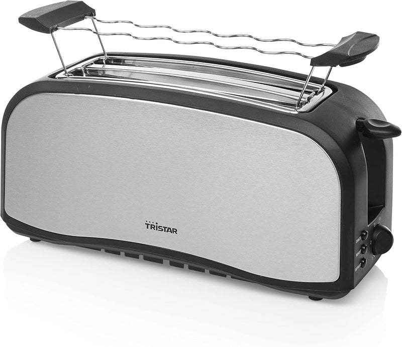 Tristar Edelstahl Toaster mit Brötchenaufsatz - 6 Bräunungsstufen/2 x Langschlitz Toastkammern/herau