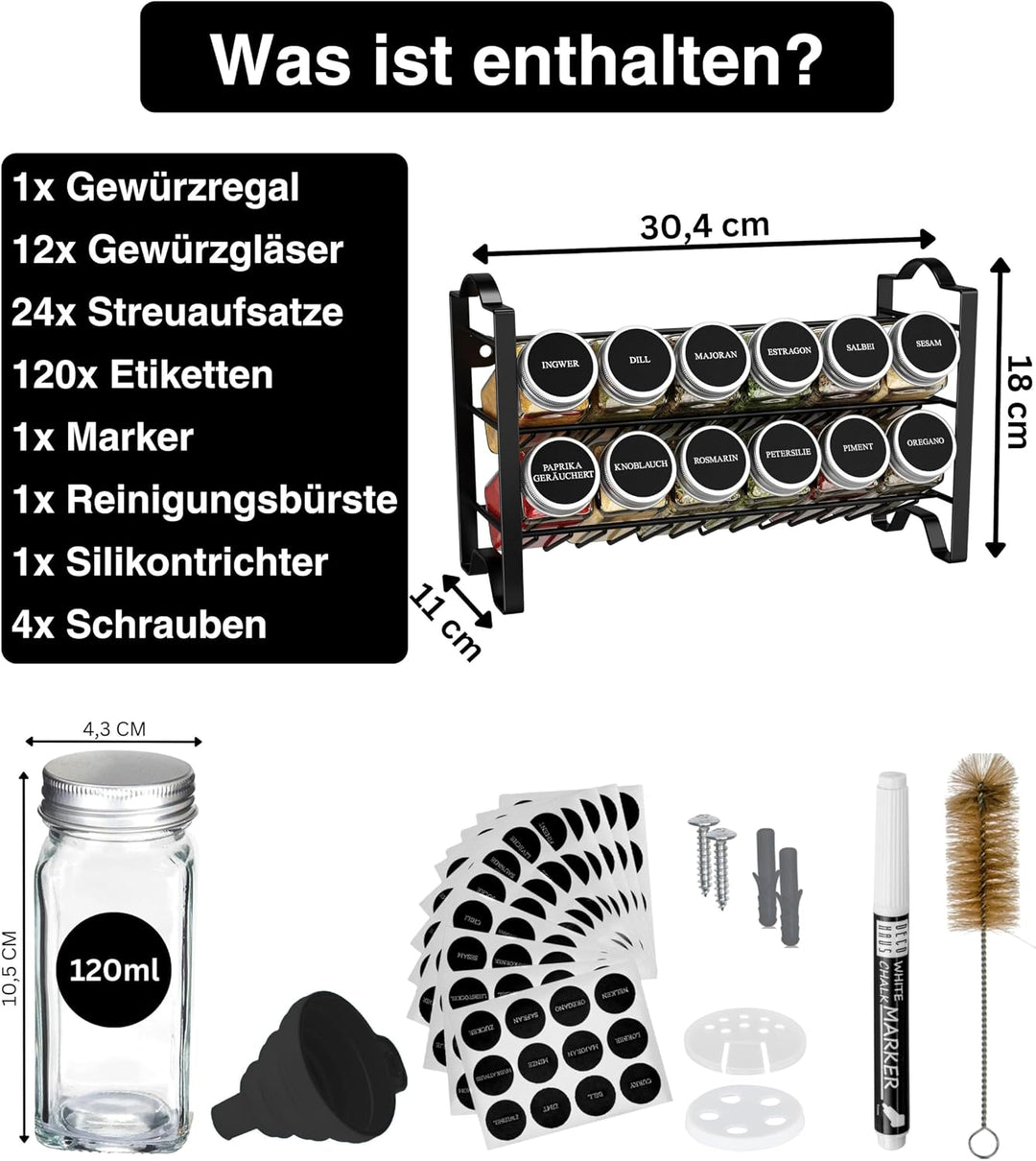 Deco haus® Gewürzregal Stehend &amp; Wand [MIT GEWÜRZDOSEN &amp; ETIKETTEN] - Spices Gewürz Organizer - Spic