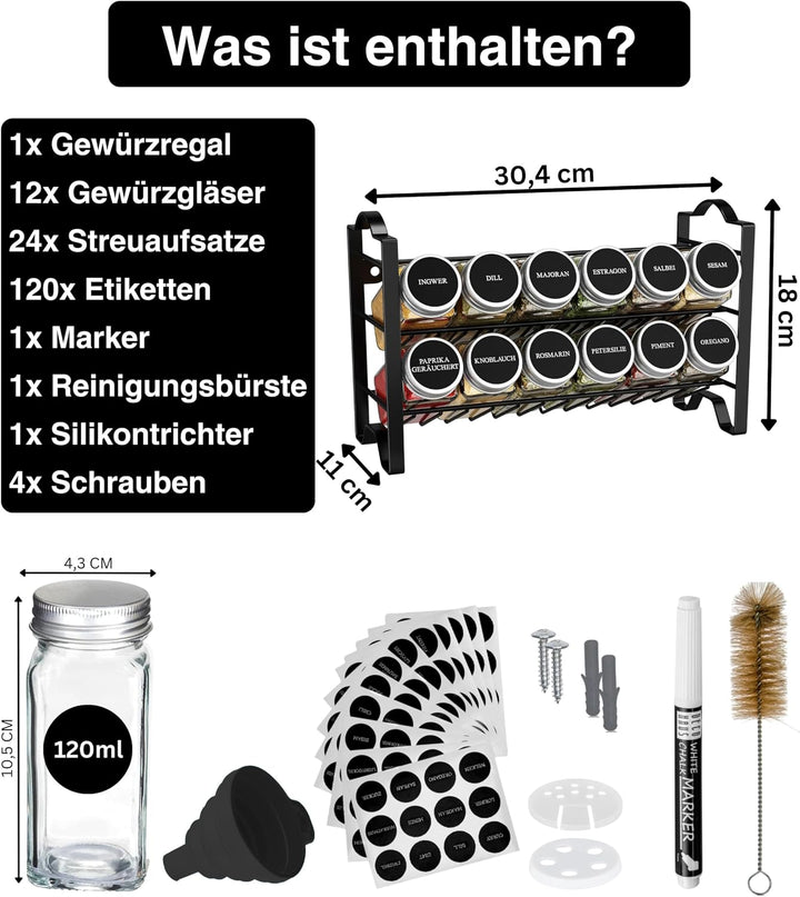 Deco haus® Gewürzregal Stehend &amp; Wand [MIT GEWÜRZDOSEN &amp; ETIKETTEN] - Spices Gewürz Organizer - Spic