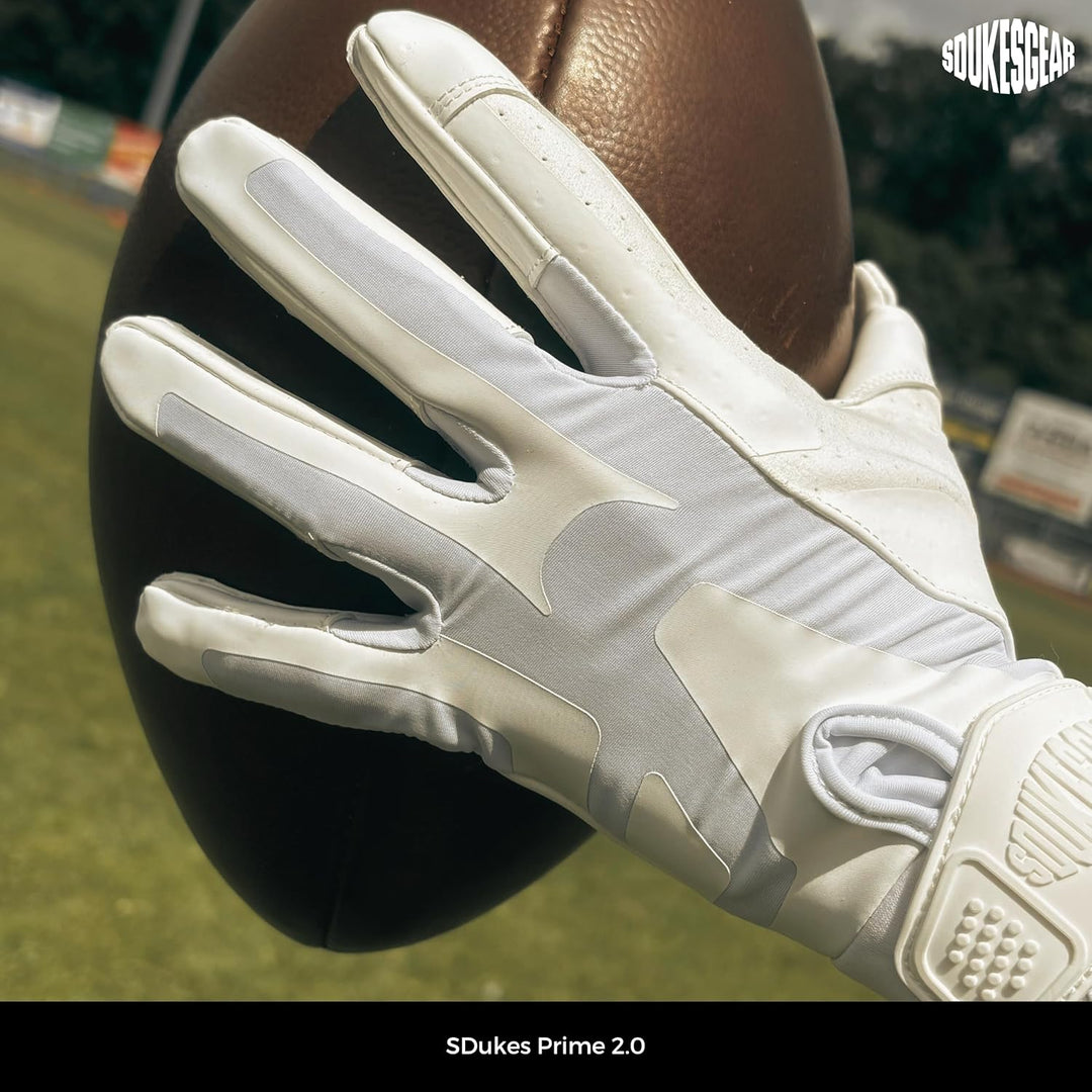 SDukes Prime 2.0 American Football Handschuhe Gloves Receiver Empfänger, Weiss