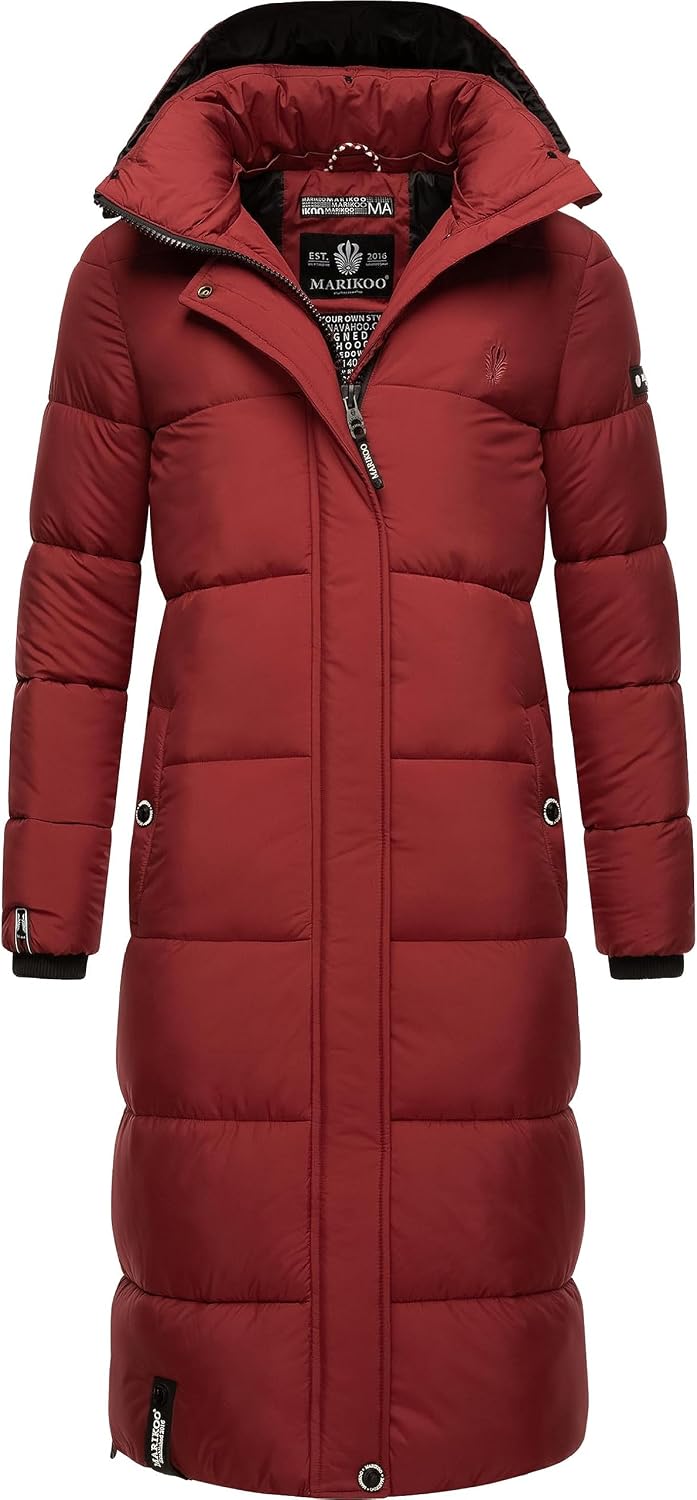 MARIKOO Damen Wintermantel Warmer Steppmantel lang mit Abnehmbarer Kapuze Reliziaa XS-3XL XS Dark Re