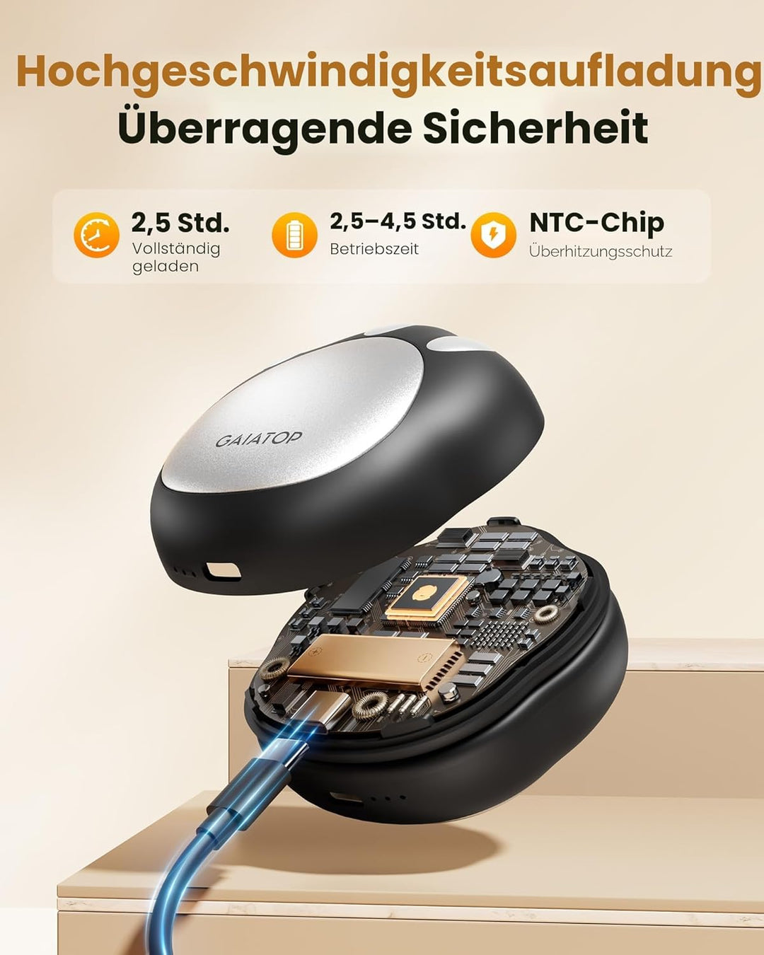 Gaiatop Handwärmer Elektrisch 2er-Pack, 4000 mAh Taschenwärmer Wiederverwendbar 3 Heizmodi Elektrisc