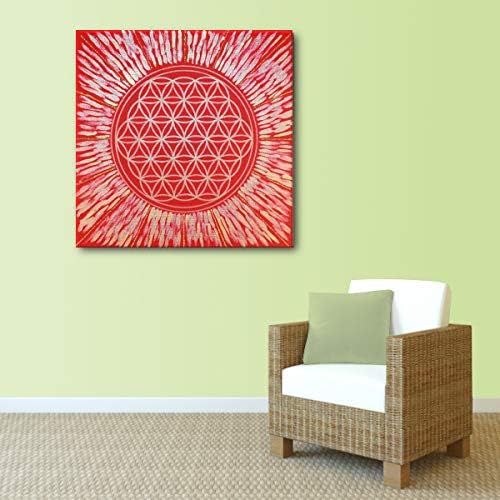 Wandbild Blume des Lebens in Gold "Kraft der Sonne" - HANDGEMALT - Grösse 50cm x 50cm - mit Acrylfar