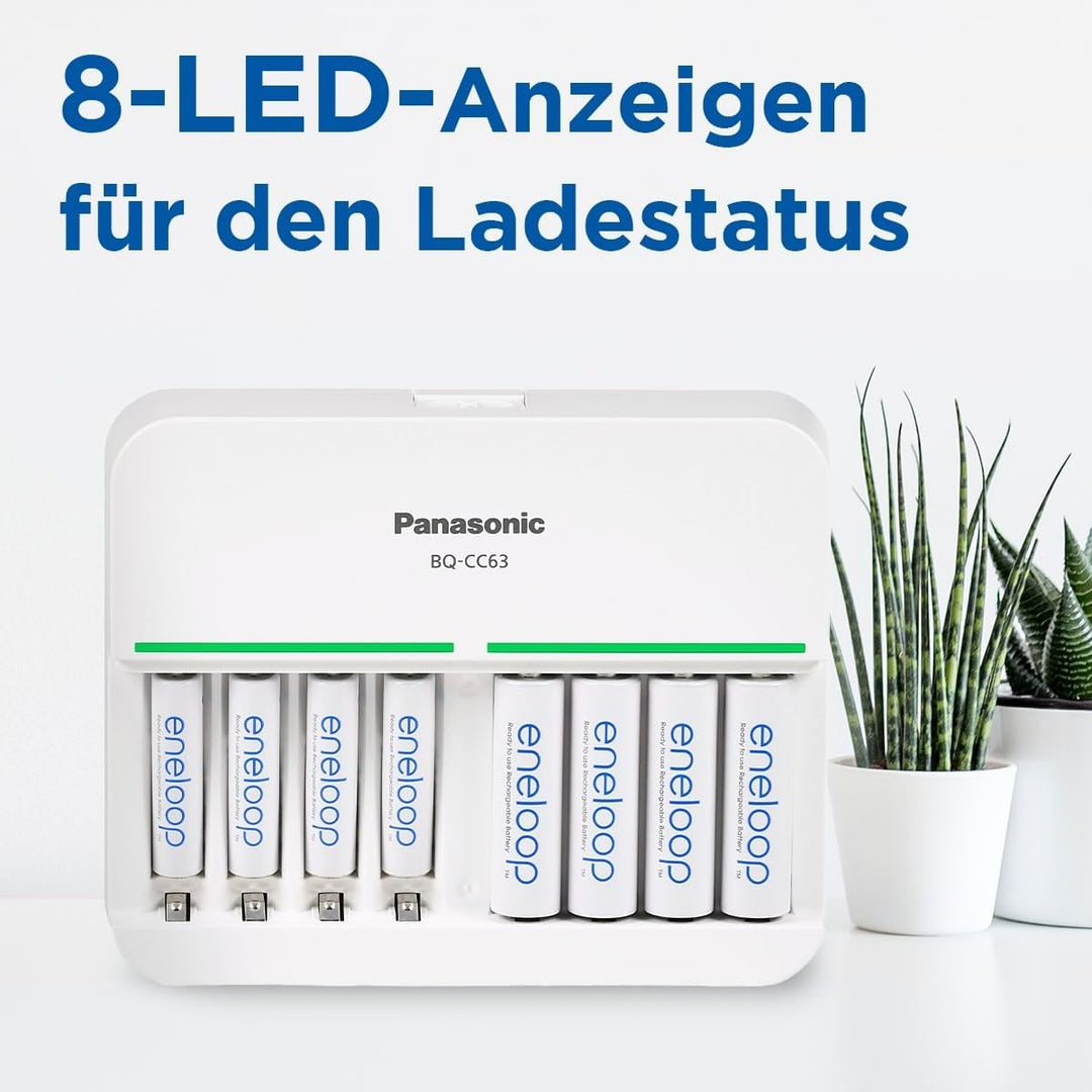 Panasonic eneloop Smart 8 Ladegerät für 1–8 AA/AAA NI-MH-Akkus, mit 8 LED-Anzeigen und 9 Sicherheits