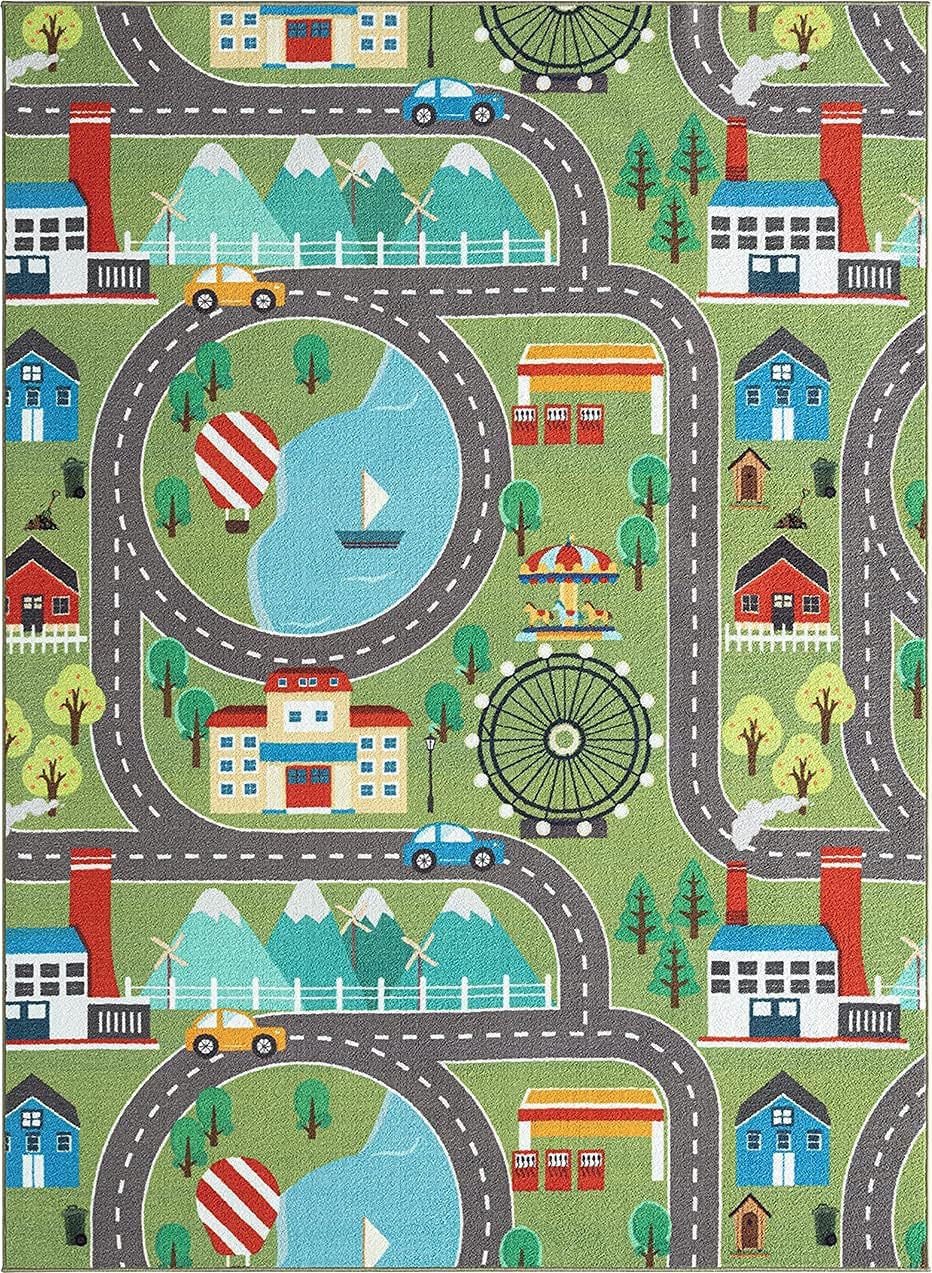 the carpet Happy Life – Kinderteppich Spielteppich Strassen- und Stadtmotiv mit Auto, rutschfest & p