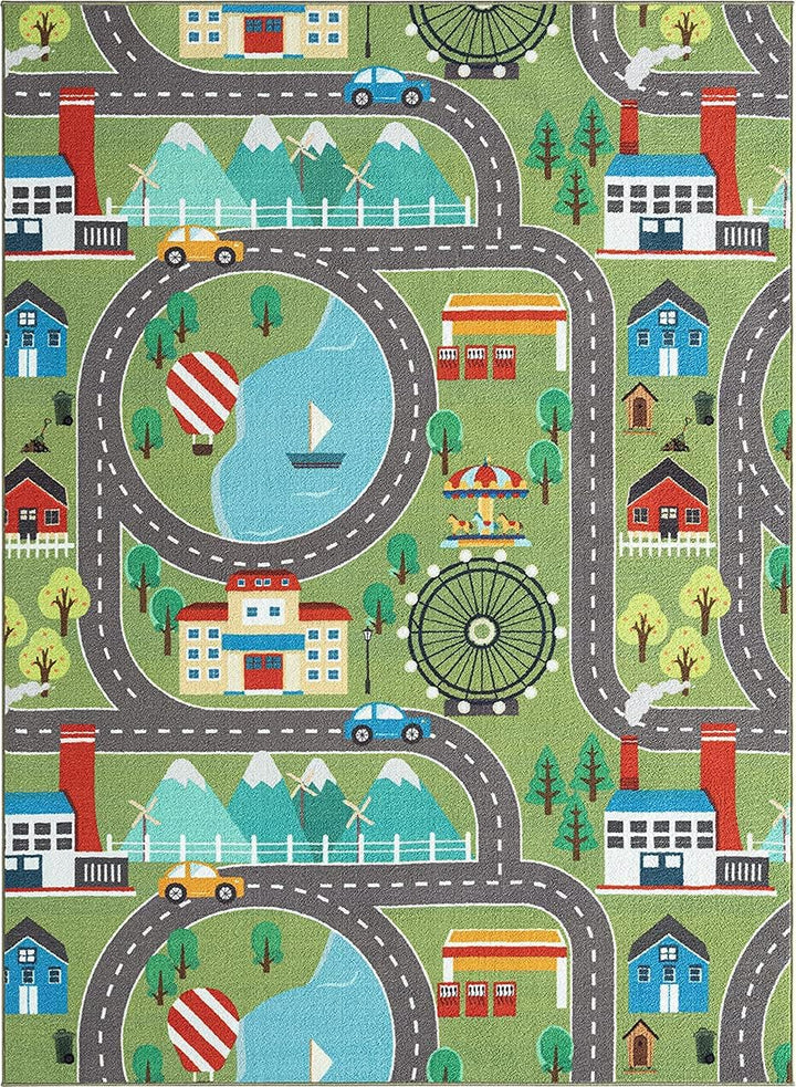 the carpet Happy Life – Kinderteppich Spielteppich Strassen- und Stadtmotiv mit Auto, rutschfest & p