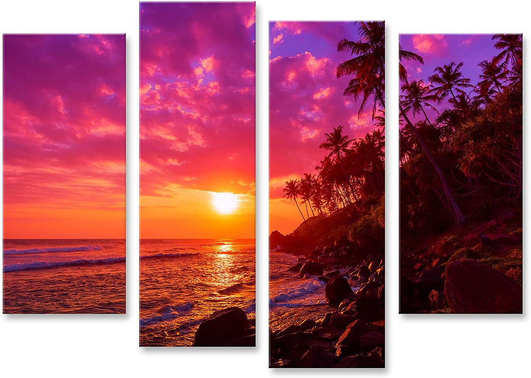 islandburner Bild auf Leinwand Sonnenuntergang Am Tropischen Strand Mit Palmen Silhouetten Bilder Wa