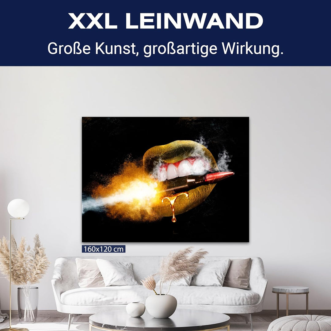 wandmotiv24 Leinwandbild 260 g/m² - Kunstdruck auf Leinwand - Wandkunst - Wandbild mit Frauen Lippen