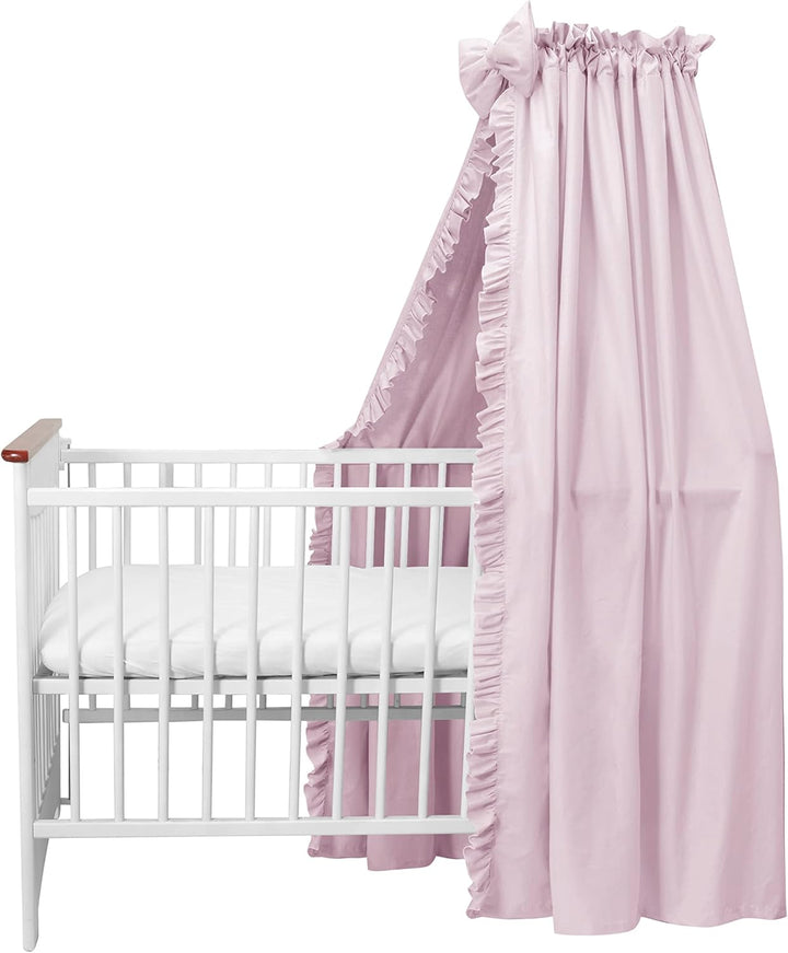 balbina Baldachin 100% Baumwolle, Deko-Set für Kinderbett, Betthimmel mit Rüsche & Schleife, Moskito