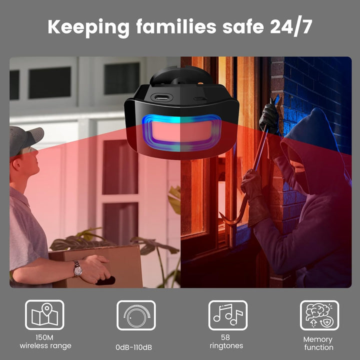 BITIWEND PIR Bewegungsmelder Alarm Kabellos Haussicherheit Alarmanlage 110 dB Anti-Diebstahl Infraro