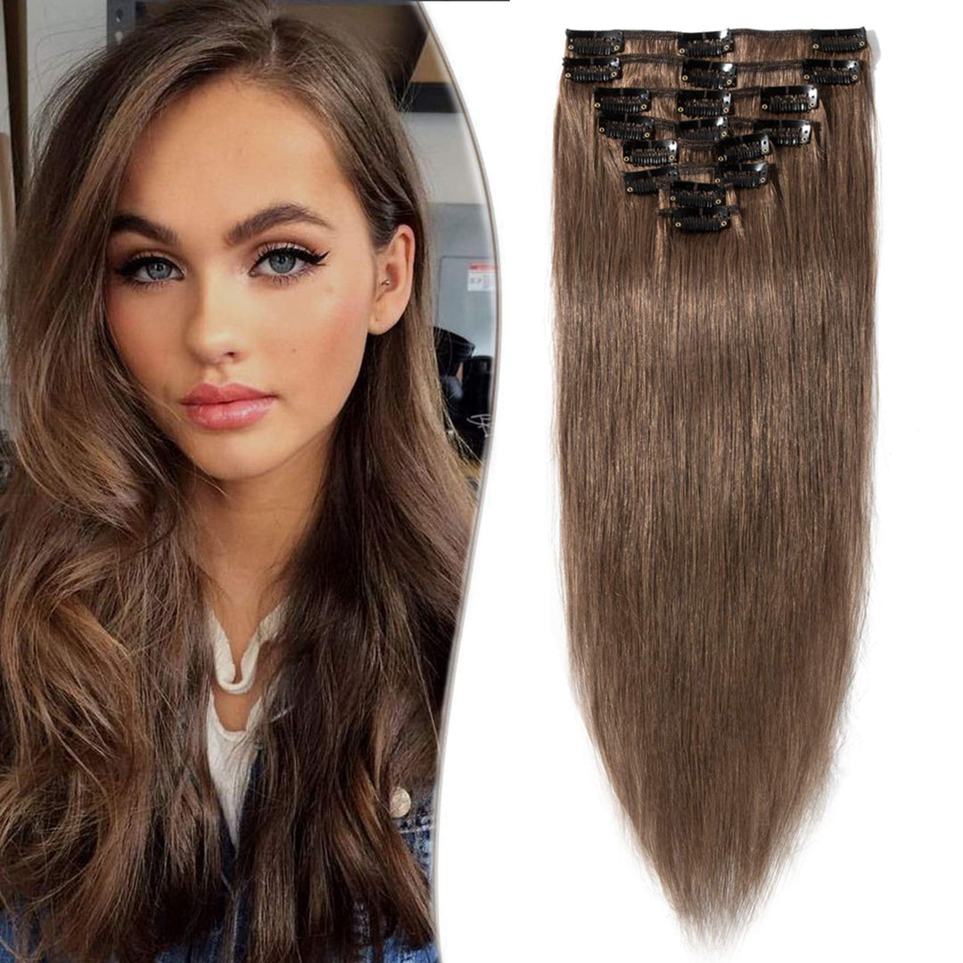 SEGO Clip in Haarverlängerung Echthaar 8 Tressen dünn Extensions 100% Remy Human Haar Haarteil günst