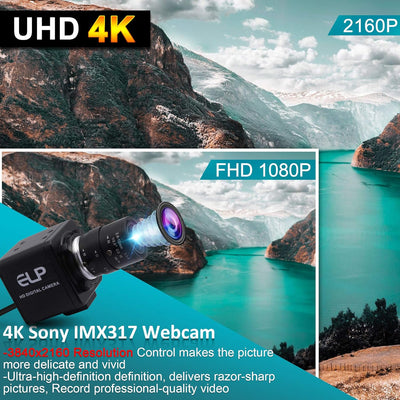 ELP 4K Optischem Zoom USB-Kamera,Ultra HD IMX317-Sensor-Webcam mit 2,8-12 mm Varifokalobjektiv,3840
