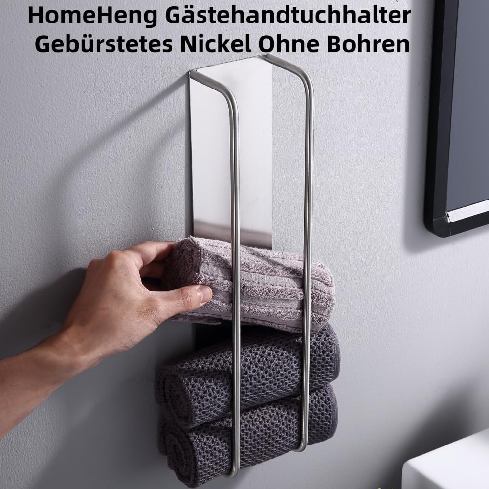 HomeHeng Gästehandtuchhalter Ohne Bohren, Gebürstetes Nickel Handtuchregal Selbstklebend Edelstahl S
