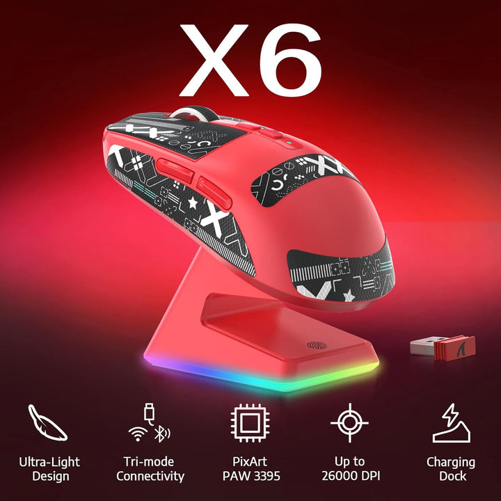 VGN Game Power Attack Shark X6 Superlight Kabellose Gaming-Maus mit RGB Ladestation, 49g Ultraleicht