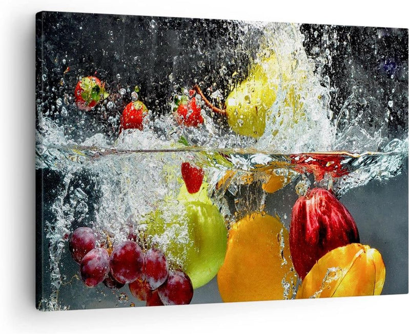 Bilder auf Leinwand Früchte Wasser Spritzer Essen Leinwandbild 70x50cm Wandbilder Dekoration Wohnzim