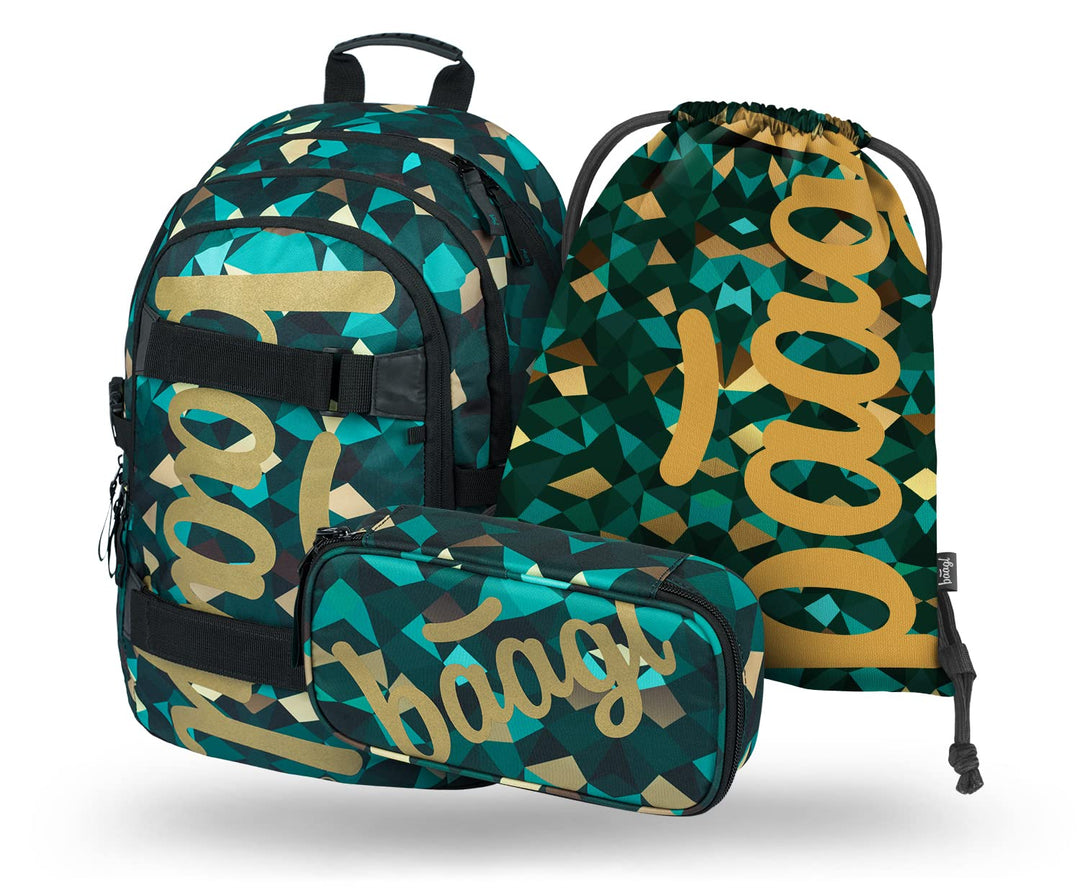 Baagl Schulrucksack Set Jungen Mädchen 3 Teilig, Schultasche ab 3. Klasse, Grundschule Ranzen mit Br