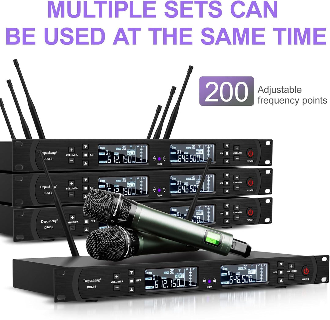 Depusheng DR666 Professionelles drahtloses Karaoke Mikrofon doppeltes drahtloses Handmikrofon Metall