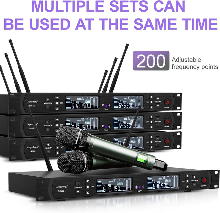 Depusheng DR666 Professionelles drahtloses Karaoke Mikrofon doppeltes drahtloses Handmikrofon Metall