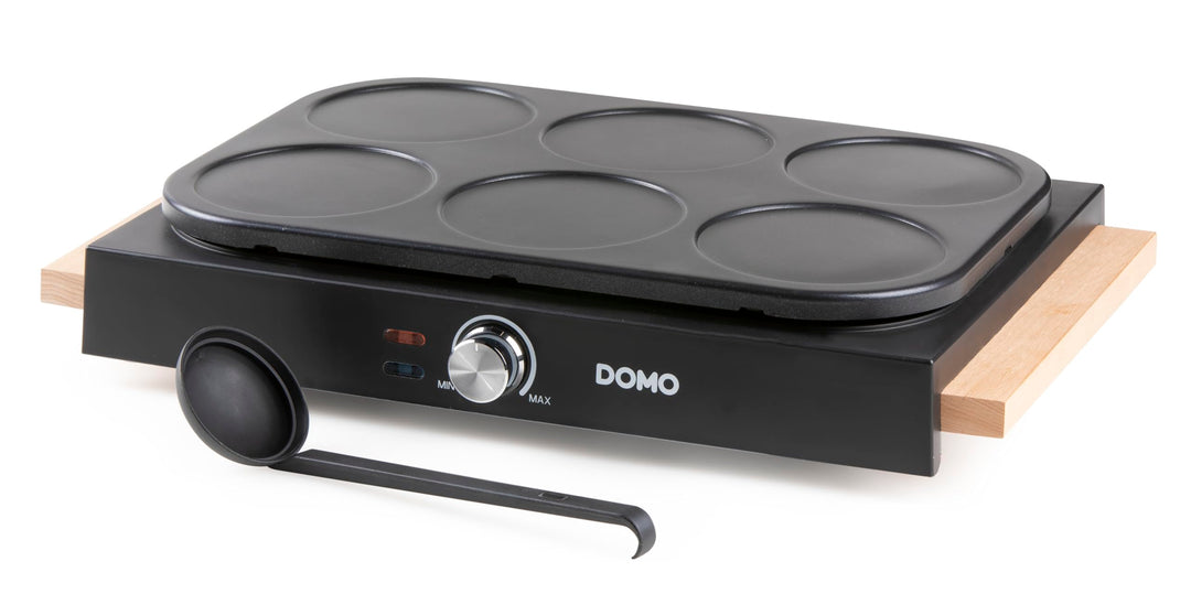 DOMO DO8717PN Crepes Maker mit Holzdesign - PFAS FREE - Crepe Pancake Maker inklusive Teiglöffel - 6