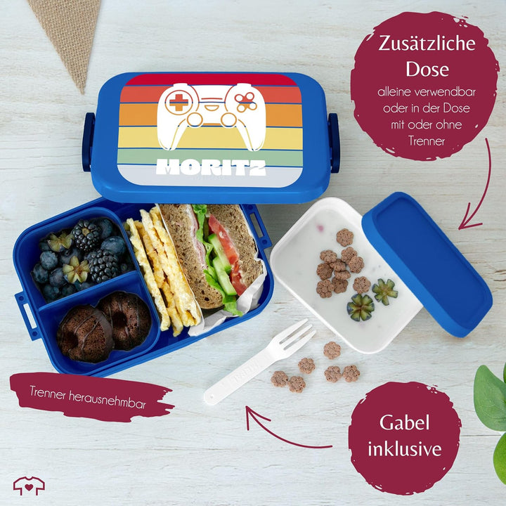 Shirtracer Mepal Lunchbox Kinder personalisiert Retro Controller Gamer 5 Blau, 5 Blau