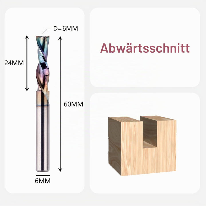 SpeTool Spiralnutfräser 6mm Schaft Downcut 24mm Schnittlänge Nutfräser Spiralfräser mit SPE-X Beschi