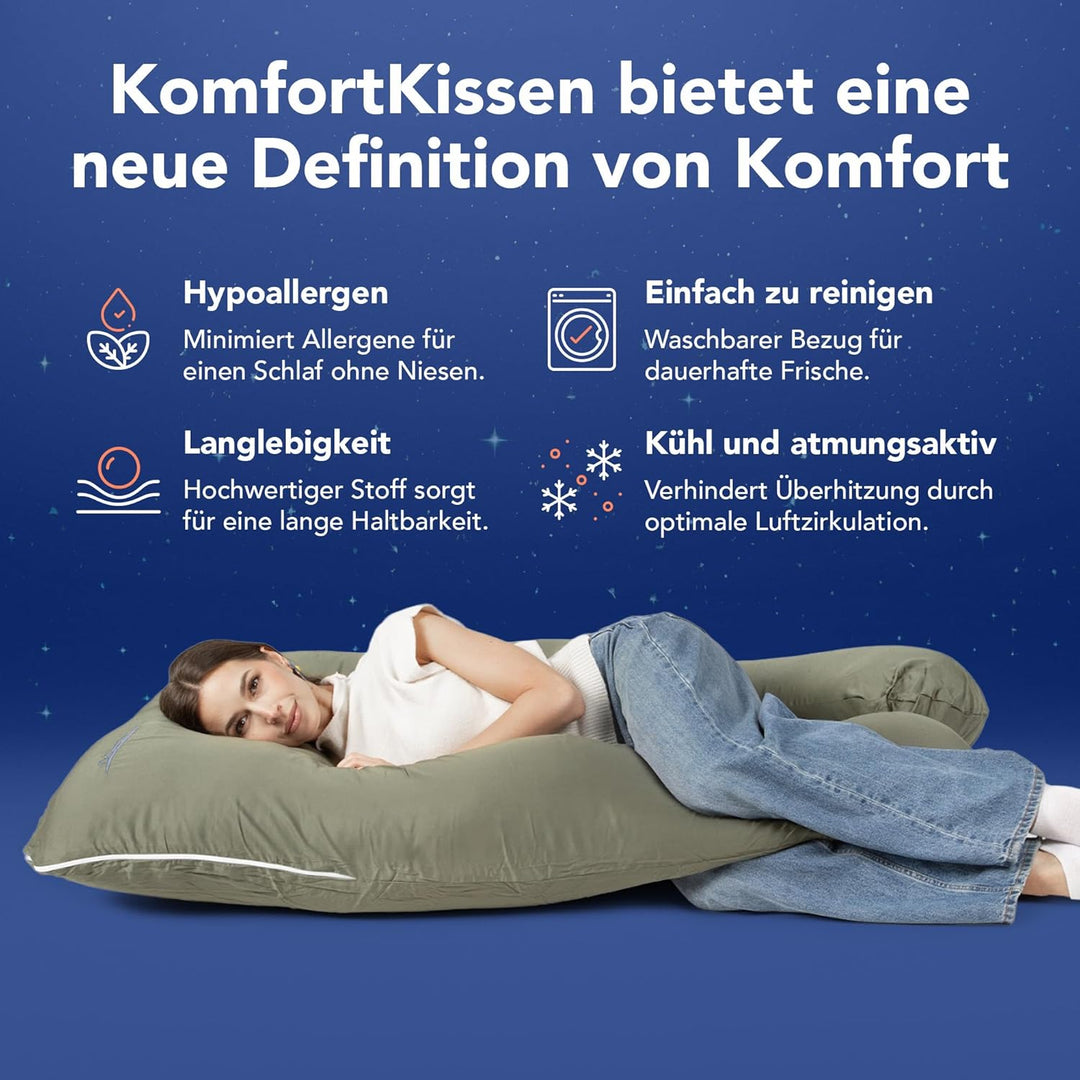 KomfortKissen ORIGINAL - Premium Orthopädisches Kuschelkissen | Körperkissen | Seitenschläferkissen