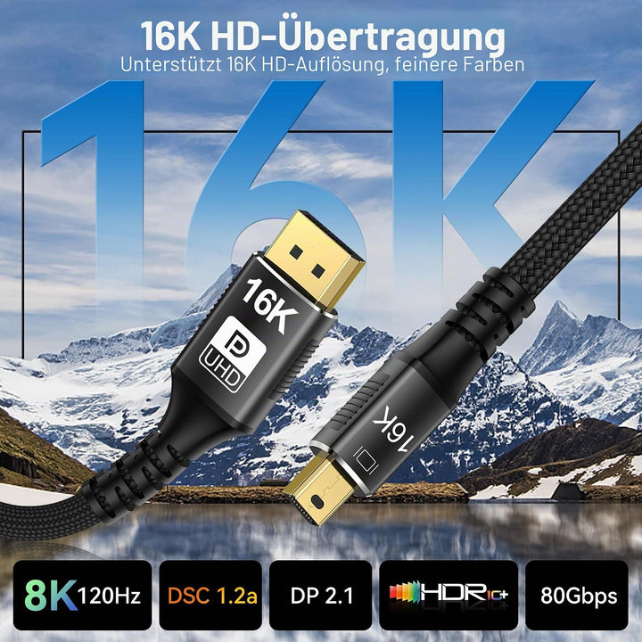 CableDeconn Mini DP zu DisplayPort 16K-Kabel 8K@120Hz 4K@240Hz DisplayPort 2.0 80Gbps Bidirektionale