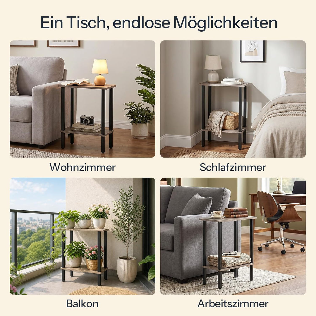 HOOBRO 2-stöckiger Beistelltisch, Couchtisch, schmaler Sofatisch, Nachttisch, für Snacks, kleine Räu