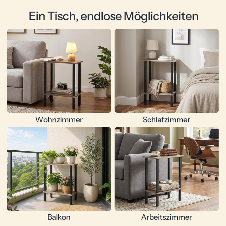 HOOBRO 2-stöckiger Beistelltisch, Couchtisch, schmaler Sofatisch, Nachttisch, für Snacks, kleine Räu