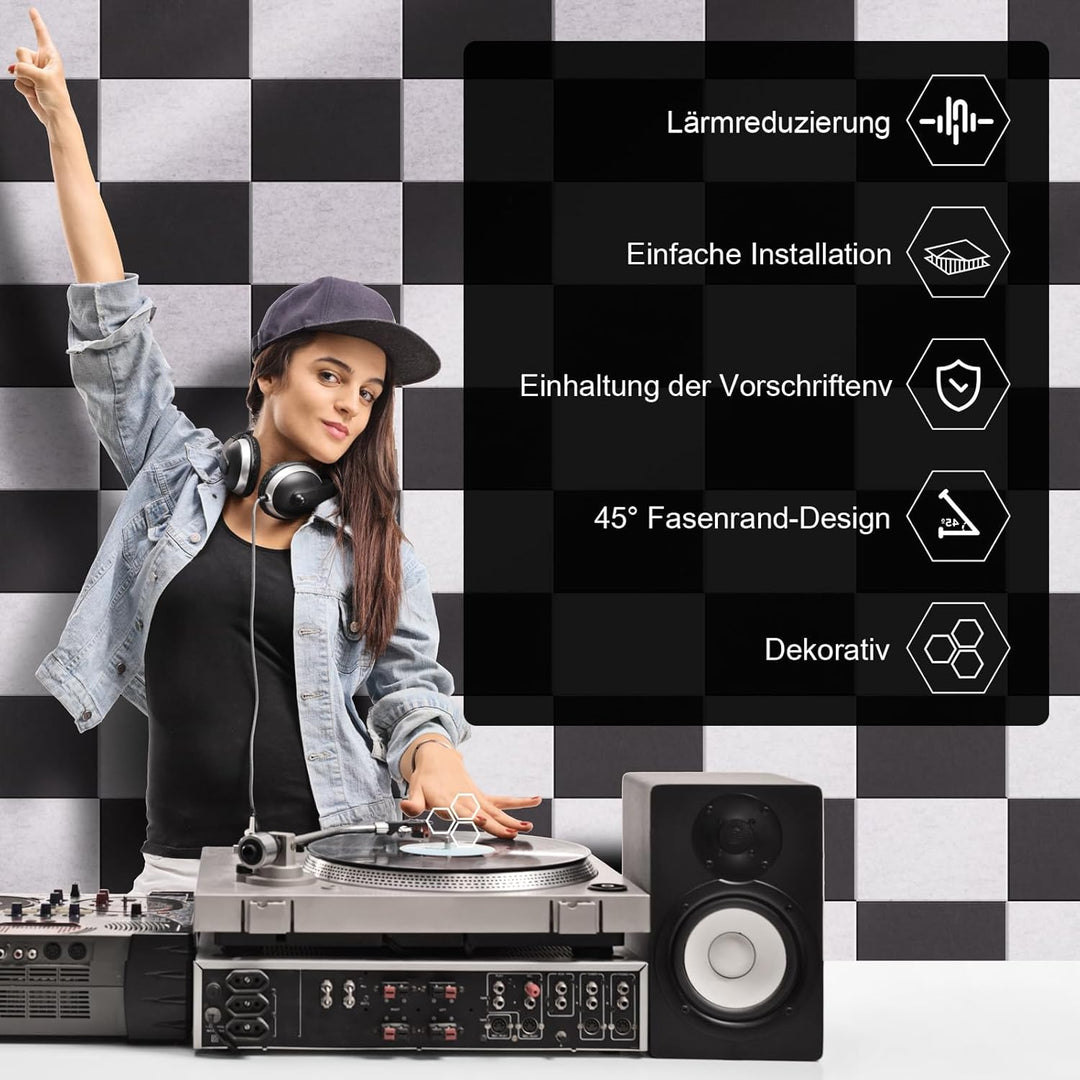 12 Stück Akustikplatten selbstklebend, Abdeckung 1.44㎡, 30*40*0.9cm, Schallschutz & Schalldämmung fü