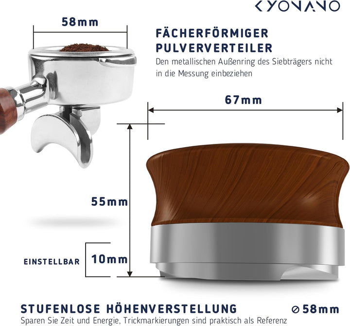 KYONANO Kaffeeverteiler 58mm Espresso Ausgleichwerkzeug, verteilt den Kaffeepulver gleichmässig auf