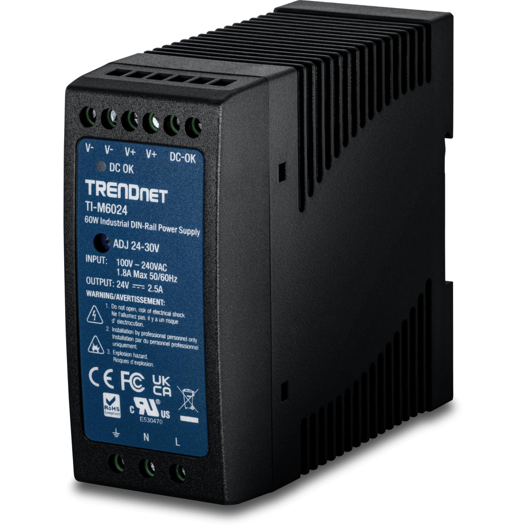 TRENDnet TI-M6024 60 W industrielles DIN-Rail-Netzteil mit Einfachausgang, Universeller AC-Eingang,