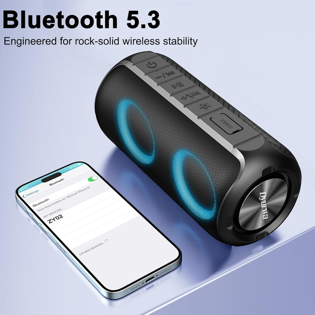 Bluetooth Lautsprecher mit Licht, 52mm Dual Musikbox Bluetooth Box Fantastischer Sound, 12H Outdoor