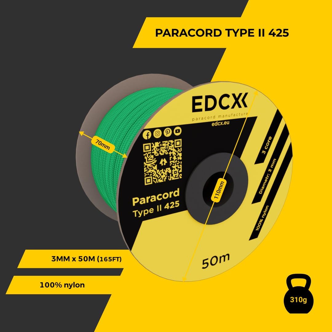 3mm Nylon Paracord 425 (15, 30, 50 und 100m) - Typ II, 100% Nylonseil, 3 Litzen Seil, 3mm Nylonseil