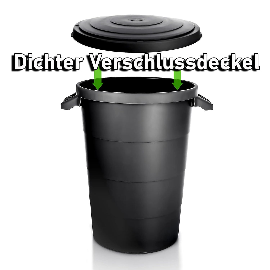 BigDean 2X wetterfeste Universaltonne mit Deckel und 2 stabilen Tragegriffen 80 Liter SCHWARZ - Rege