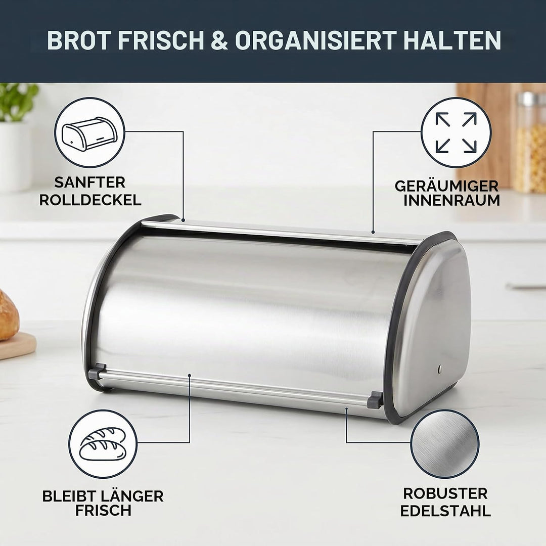 Brotkasten, Edelstahl Brotbox mit frontklappe Brotbehälter Rollbrotkasten Brotkastenhalterung Brotau