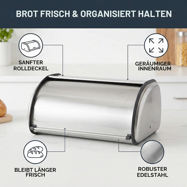 Brotkasten, Edelstahl Brotbox mit frontklappe Brotbehälter Rollbrotkasten Brotkastenhalterung Brotau