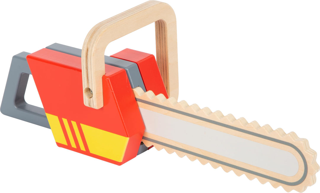 small Foot Kettensäge aus Holz, Rollenspielzeug zum Thema Feuerwehr, mit Sound, für Kinder ab 3 Jahr